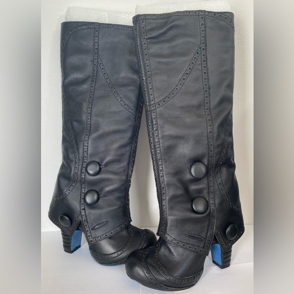 Irregular Choice RARE Black Leather Hi Spit Spot platform Boots Size 8 New